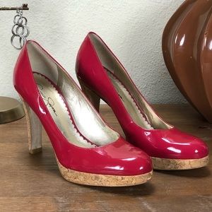 Jessica Simpson Hot Pink Patent Leather Cork Heels